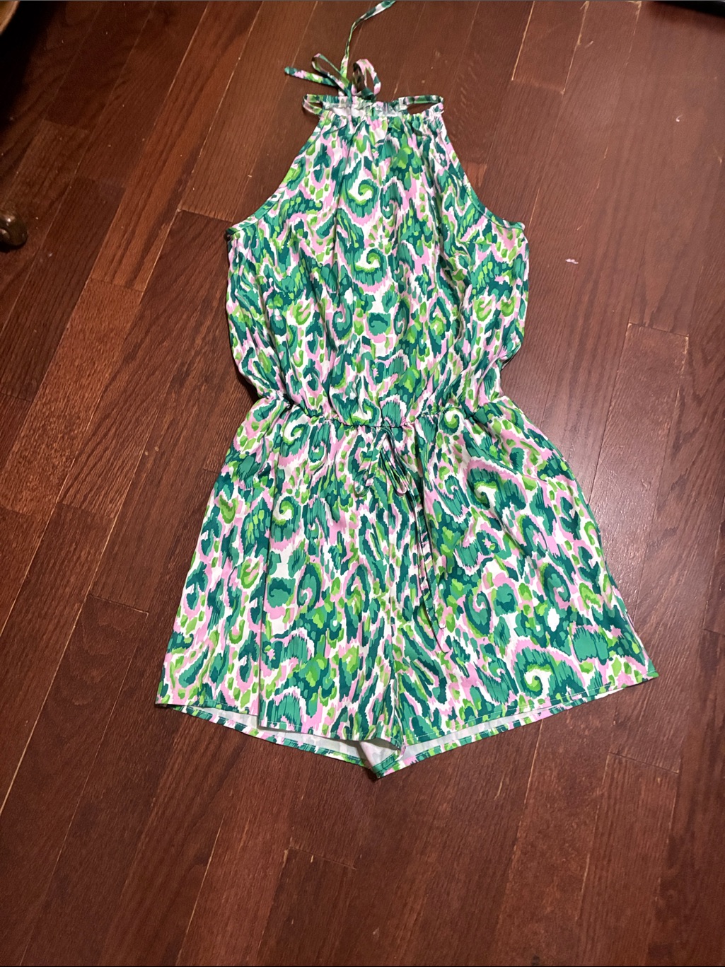 Green Multi-Print Halter Romper